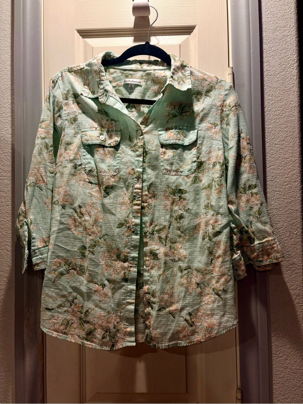 croft & barrow Mint Green Floral Button-Up Blouse